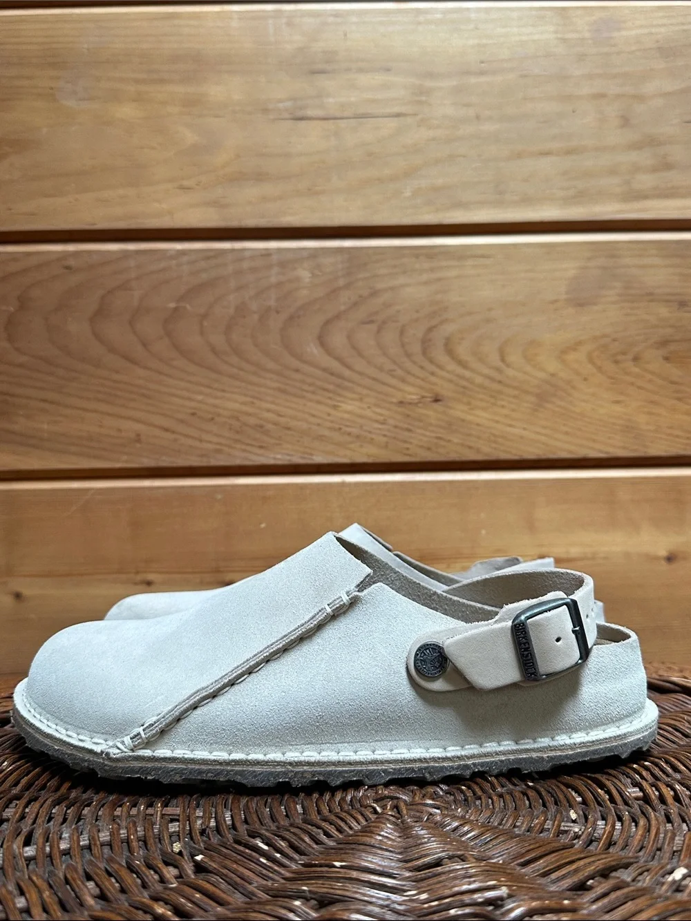 Birkenstock Lutry Eggshell  Shoe Beige Leather Suede Clog back Buckle W 9 M 7 4